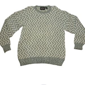 Vintage 90s Textured Knit Sweater Mens XL Grey Coogi Style Zig Zag